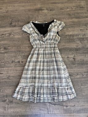 Sam & Max Black and Cream Plaid Midi Dress